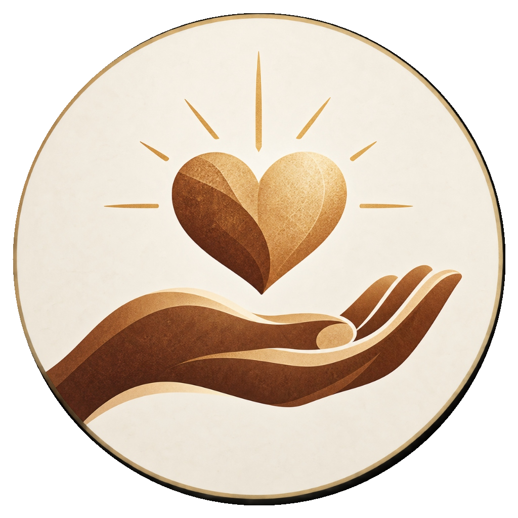 Heart and giving hand emblem